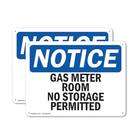 Signmission Gas Meter Room No Storage Permitted, 14 in W x Rectangle, Plastic OS-2PACK-NS-P-1014-L-13010